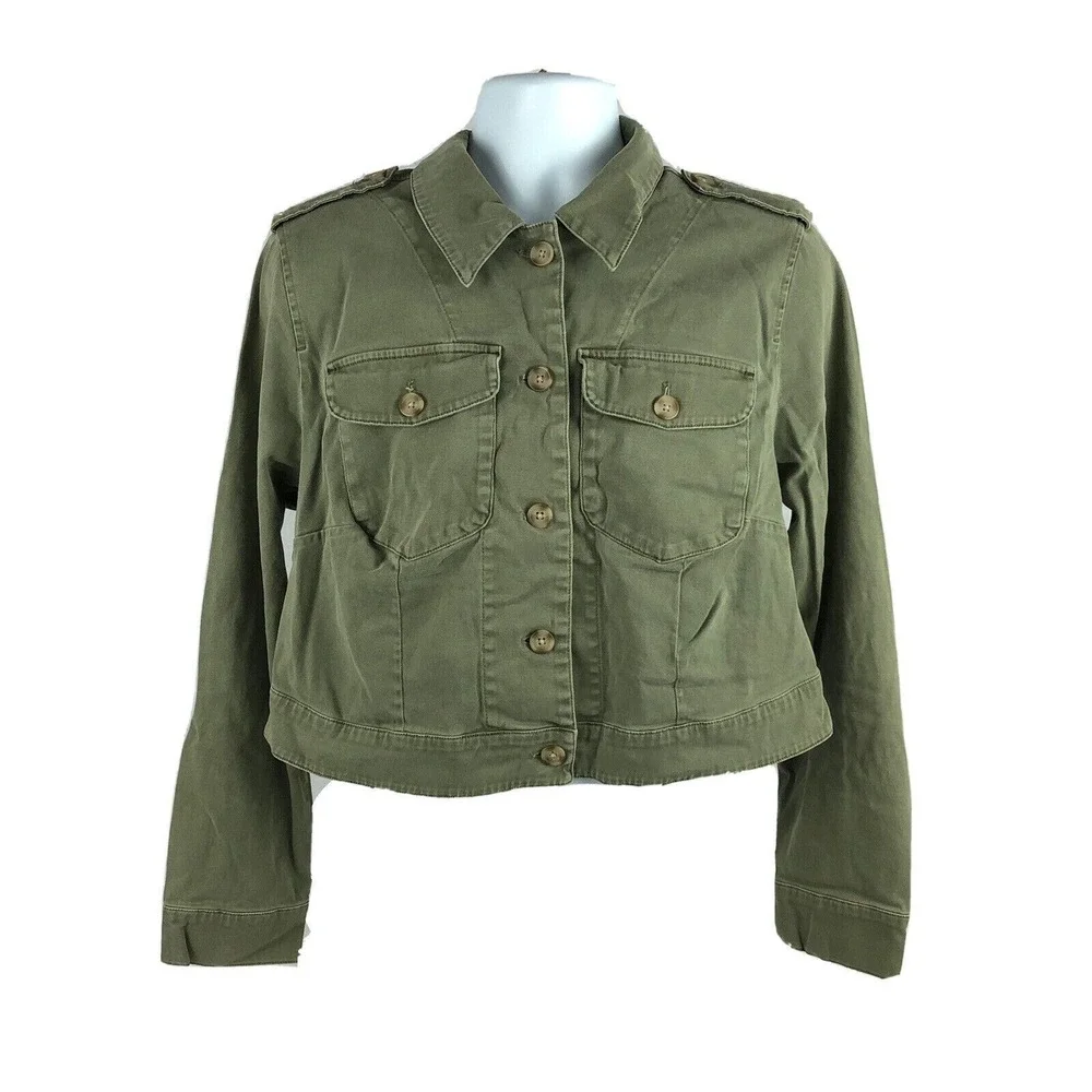 Torrid Women's Green Fashion‎ Stretch Jacket Size 2 Big Button Olive Green Boxy